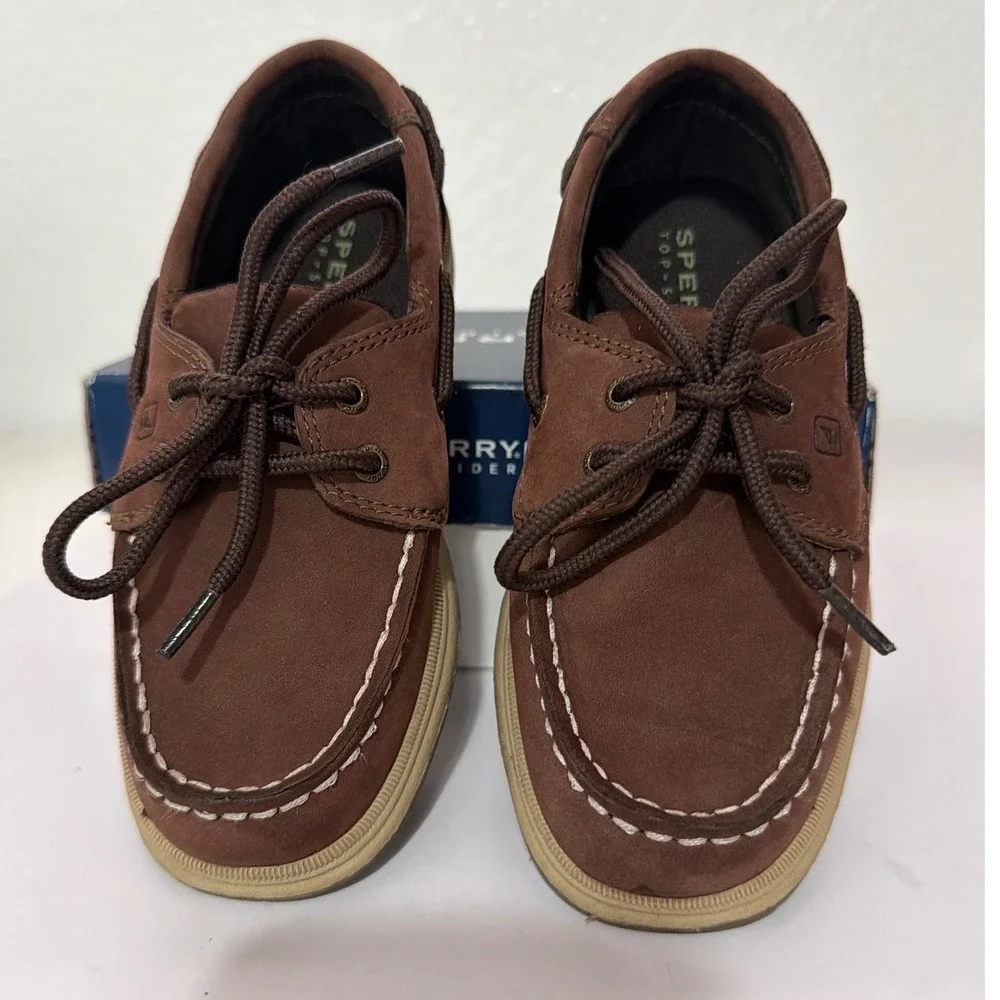 Sperry Top-Sider Boys Intrepid Leather Boat Shoes Cigar Brown 11M CB25328A